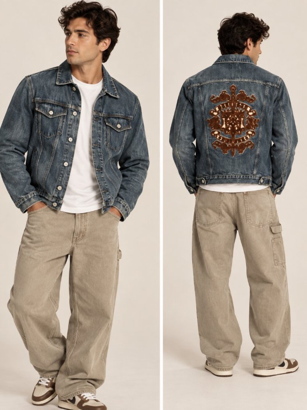 Royal Underground Men Denim Trucker Jacket Faded Y2K Rocker Medium
